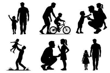 Baba ve Oğul Silueti Duygusal Babalar Günü Kutlama Resimleri. Babalar Günü Vektör İllüstrasyonu.