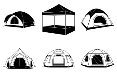 Kamp Çadırı Silüet Vektör Serüveni Açık Hava Macerası ve Doğa Seyahat Tasarımları