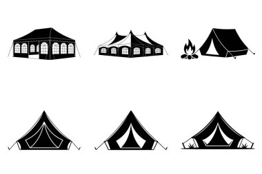 Kamp Çadırı Silüet Vektör Serüveni Açık Hava Macerası ve Doğa Seyahat Tasarımları