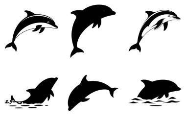 Okyanus Yaban Hayatı ve Deniz Doğası Tasarımları için Yunus Silueti Vektör İllüstrasyonu