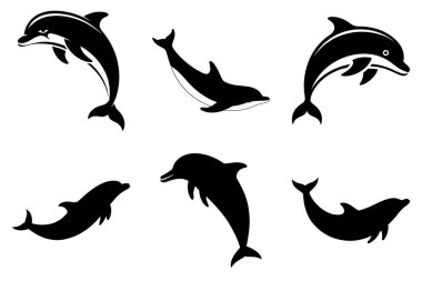 Okyanus Yaban Hayatı ve Deniz Doğası Tasarımları için Yunus Silueti Vektör İllüstrasyonu