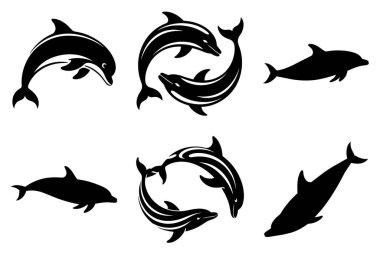 Okyanus Yaban Hayatı ve Deniz Doğası Tasarımları için Yunus Silueti Vektör İllüstrasyonu