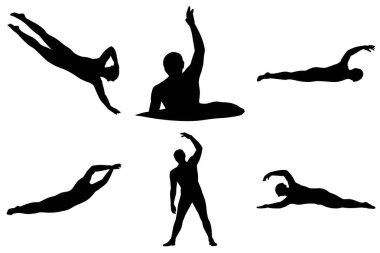 Su sporları, spor, spor ve yaz etkinliği tasarımları için Yüzme Silueti Vektörü İllüstrasyonu