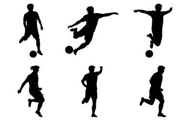 Dinamik Futbol ve Spor Tasarımları için Futbolcu Eylemi Siluet Vektör İllüzyonu