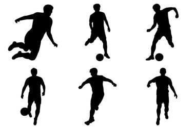 Dinamik Futbol ve Spor Tasarımları için Futbolcu Eylemi Siluet Vektör İllüzyonu