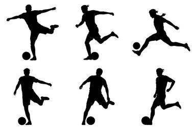 Dinamik Futbol ve Spor Tasarımları için Futbolcu Eylemi Siluet Vektör İllüzyonu