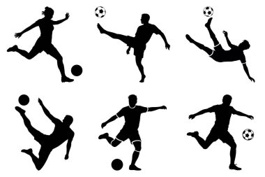 Dinamik Futbol ve Spor Tasarımları için Futbolcu Eylemi Siluet Vektör İllüzyonu