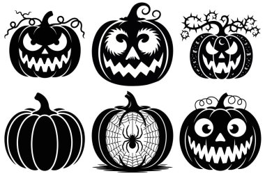 Cadılar Bayramı Balkabağı Silüeti Vektör Görüntü Ürkütücü Jack-O-Lantern ve Sonbahar Tasarımları