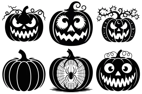 Cadılar Bayramı Balkabağı Silüeti Vektör Görüntü Ürkütücü Jack-O-Lantern ve Sonbahar Tasarımları