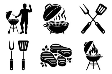 Barbekü Partisi Siluet Vektör Yazın Barbekü ve Açık Hava Yemek Tasarımları