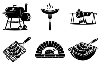 Barbekü Partisi Siluet Vektör Yazın Barbekü ve Açık Hava Yemek Tasarımları