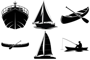 Yelkenli Tekne Silüeti Denizcilik Seyahati ve Okyanus Macerası Tasarımları için Vektör İllüstrasyonu