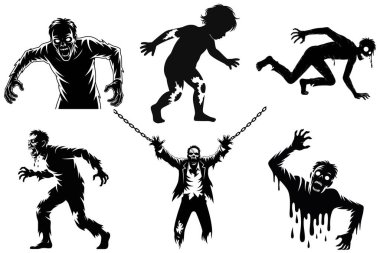 Cadılar Bayramı Zombi Siluet Vektör Çizimi Yaşayan Ölü ve Korku Tasarımları