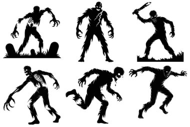 Cadılar Bayramı Zombi Siluet Vektör Çizimi Yaşayan Ölü ve Korku Tasarımları