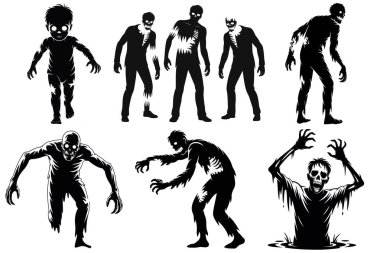 Cadılar Bayramı Zombi Siluet Vektör Çizimi Yaşayan Ölü ve Korku Tasarımları
