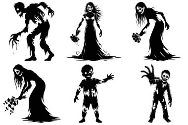 Cadılar Bayramı Zombi Siluet Vektör Çizimi Yaşayan Ölü ve Korku Tasarımları