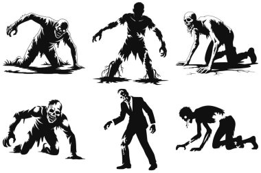 Cadılar Bayramı Zombi Siluet Vektör Çizimi Yaşayan Ölü ve Korku Tasarımları