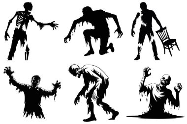 Cadılar Bayramı Zombi Siluet Vektör Çizimi Yaşayan Ölü ve Korku Tasarımları