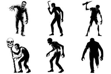 Cadılar Bayramı Zombi Siluet Vektör Çizimi Yaşayan Ölü ve Korku Tasarımları