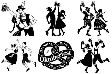 Ekim Festivali Siluet Vektör İllüstrasyon Paketi Alman Bira Festivali & Bavyera Elementleri