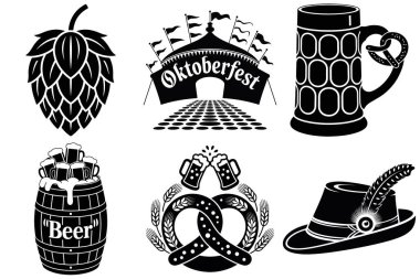 Ekim Festivali Siluet Vektör İllüstrasyon Paketi Alman Bira Festivali & Bavyera Elementleri