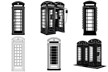 London Phone Box Siluet Vektör İllüstrasyon Çubuğu (124; UK Landmark & Simge Kırmızı Telefon Vektörleri)