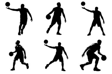 Basketbol oyuncusu Eylem Silueti Vektör İllüstrasyon Paketi (124; Spor Hareketi ve Smaç Vektörleri)