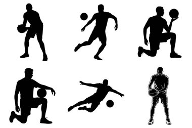 Basketbol oyuncusu Eylem Silueti Vektör İllüstrasyon Paketi (124; Spor Hareketi ve Smaç Vektörleri)