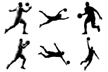Basketbol oyuncusu Eylem Silueti Vektör İllüstrasyon Paketi (124; Spor Hareketi ve Smaç Vektörleri)
