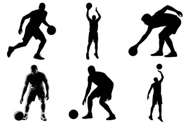 Basketbol oyuncusu Eylem Silueti Vektör İllüstrasyon Paketi (124; Spor Hareketi ve Smaç Vektörleri)