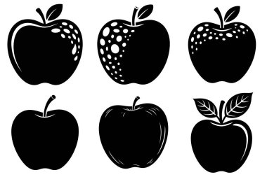 Apple Siluet Vektör İllüstrasyon Çubuğu (124; Meyve Şekli, Sağlıklı Besin ve Doğa Vektörleri)