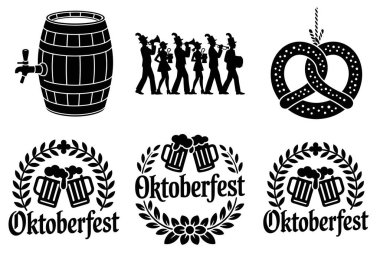 Oktoberfest Element Silueti Vektör İllüstrasyon Paketi (124; Bira Festivali Simgeleri & Alman Kutlama Vektörleri)