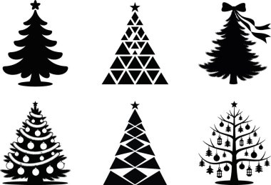 Noel Ağacı Silüeti Vektör Paketi Festivalsel Çam ve Xmas Dekorasyonu