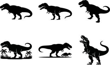 T-Rex Dinozor Silueti Vektör Paketi Tarih Öncesi Yaratık Clipart & Dino Illustration Set