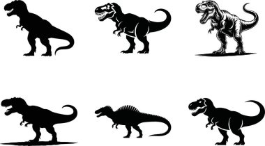 T-Rex Dinozor Silueti Vektör Paketi Tarih Öncesi Yaratık Clipart & Dino Illustration Set
