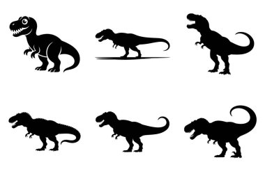 T-Rex Dinozor Silueti Vektör Paketi Tarih Öncesi Yaratık Clipart & Dino Illustration Set