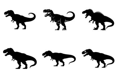 T-Rex Dinozor Silueti Vektör Paketi Tarih Öncesi Yaratık Clipart & Dino Illustration Set