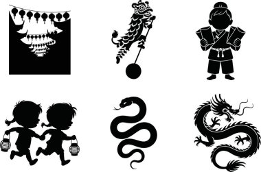 Çin Yeni Yıl Silüet Vektör Paket Ay Festivali, Zodiac & Kutlama Seçimi