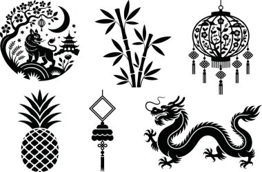 Çin Yeni Yıl Silüet Vektör Paket Ay Festivali, Zodiac & Kutlama Seçimi