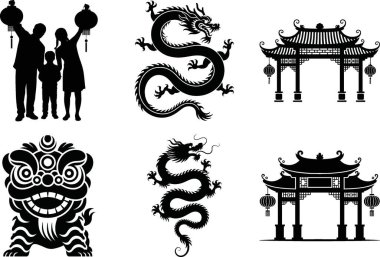 Çin Yeni Yıl Silüet Vektör Paket Ay Festivali, Zodiac & Kutlama Seçimi