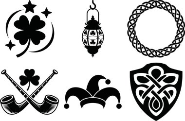 Aziz Patrick Günü Siluet Vektör Yonca, Leprikon ve İrlanda Kutlama Klipleri Seti