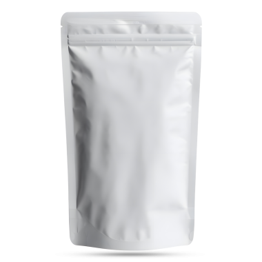 Fermuarlı gümüş folyo bir stand-up çantanın yüksek kaliteli bir görüntüsü. Yemek deposu için ideal. Kese parlak, metalik bir kaplama ve içindekileri kolayca görebilmek için şeffaf bir kapak içeriyor. Paketleme aperatifleri için mükemmel.