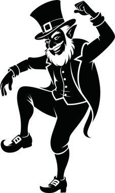 Bu yüksek kalite vektör illüstrasyonunda şık bir çizgi film beyefendisi klasik bir siyah silindir şapka, keskin bir takım elbise ve beyaz eldivenle neşeyle dans ediyor. Oyuncu ve dinamik poz enerji, eğlence ve karmaşıklık taşır..