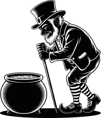 Bu detaylı vektör illüstrasyonunda klasik silindir şapkalı ve çizgili çoraplı tuhaf bir cadı sihirli iksirle dolu köpüren bir kazanı karıştırıyor. Oyuncu ve ürkütücü tasarım bir Cadılar Bayramı ya da fantezi temasını yakalar..