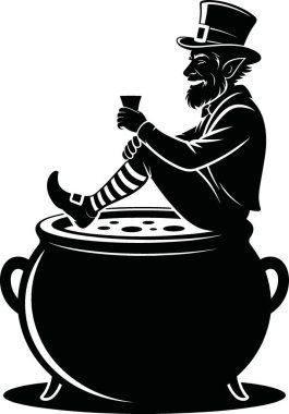Bu detaylı vektör illüstrasyonu, klasik bir silindir şapkalı ve çizgili pantolonlu neşeli bir sihirbazın büyük bir kaşıkla köpüren bir kazanı karıştırışını tasvir ediyor. Oyuncu ve klasik tasarım, çocuk kitapları için mükemmel bir nostaljik, fantezi havasını yakalıyor..