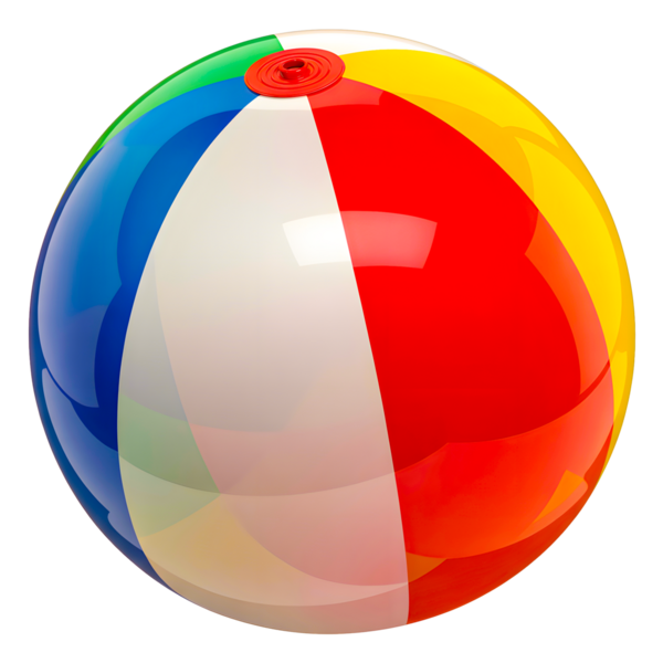 Canlı bir plaj topu. Kırmızı, sarı, mavi ve yeşil bölümleri var. Beyaz arka planda izole edilmiş. Yaz temalı tasarımlar, plaj partisi davetiyeleri ya da boş zaman aktiviteleri için mükemmel..