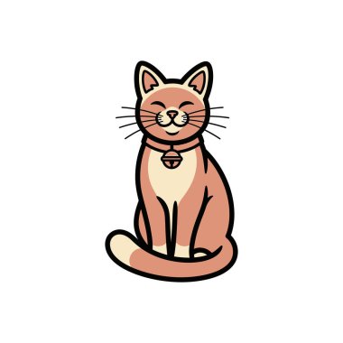 Pembe kürklü, beyaz göğüslü tuhaf çizgi film kedisi sakince oturur.