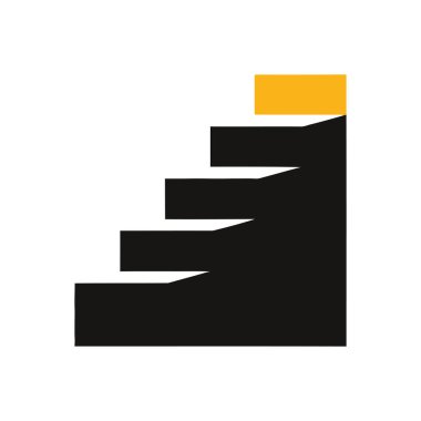 Siyah silueti ve sarı aksanıyla minimalist merdiven grafiği.