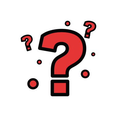 Cesur ana hatları ve dekoratif noktaları olan kırmızı soru işareti simgesi