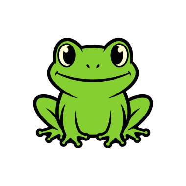 Önde oturan sevimli yeşil kurbağa gülümsüyor.